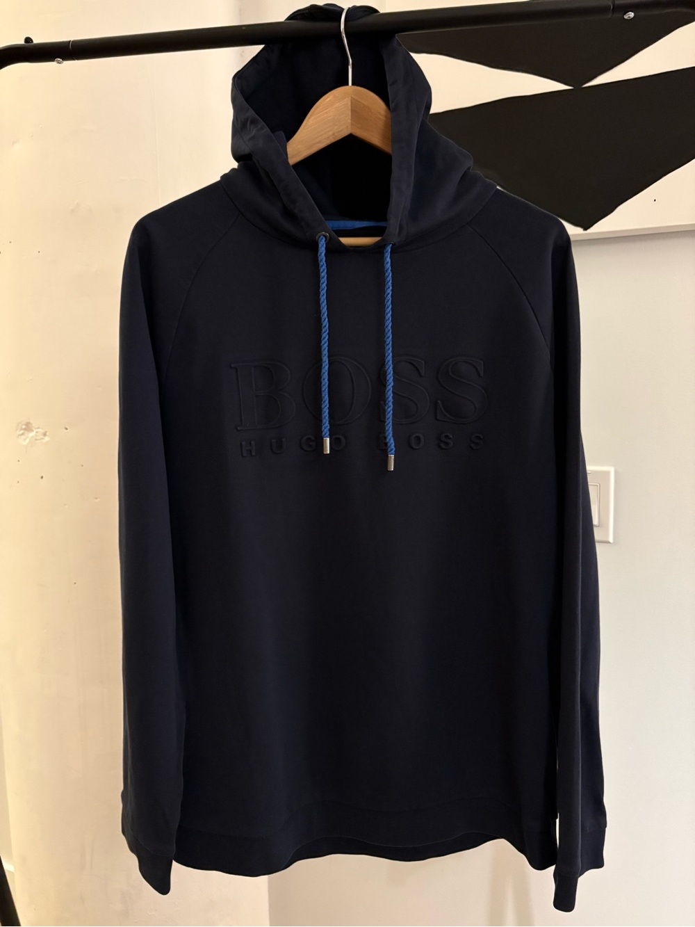 Hugo Boss Logo Hoodie Pullover French Terry Navy Blue XL Slim